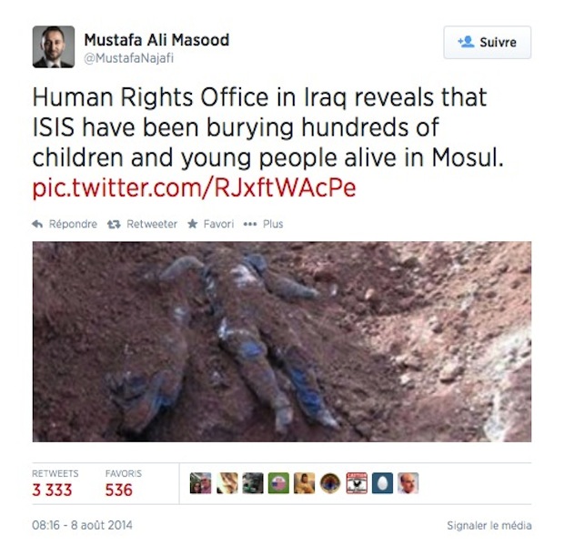 με την επισήμανση ότι το Γραφείο των Ανθρωπίνων Διακιωμάτων στο Ιράκ αναφέρει χιλιάδες θαμμένους ζωντανούς